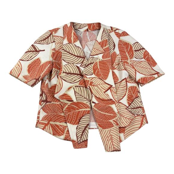 Women’s Cream /‎ Rust Leaf Print Open Front Cardigan / Jacket Medium - Picture 8 of 8